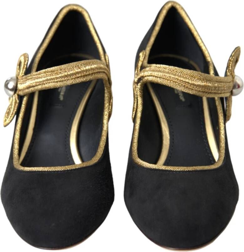 Dolce & Gabbana Zwarte Suède Gouden Mary Janes Hakken Black Dames