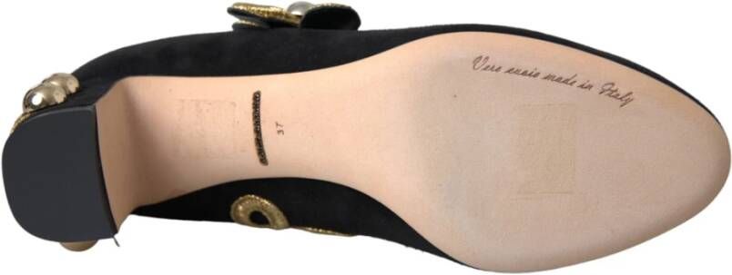 Dolce & Gabbana Zwarte Suède Gouden Mary Janes Hakken Black Dames