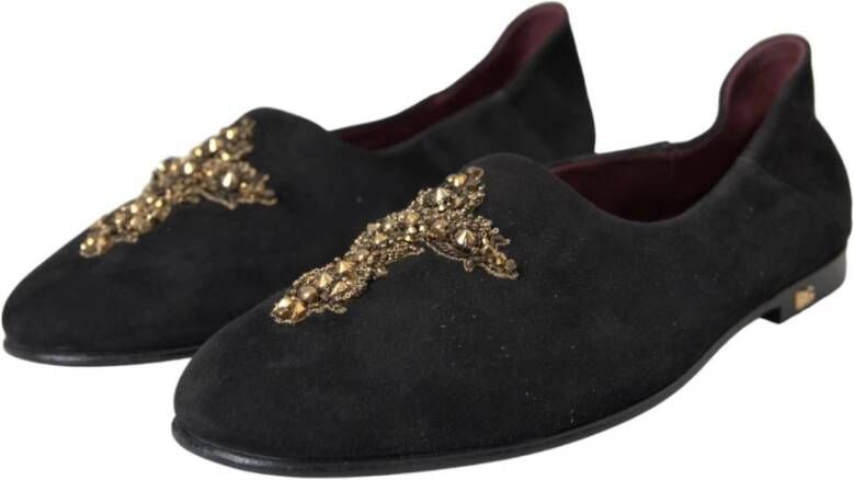 Dolce & Gabbana Zwarte Suède Loafers met Gouden Kruis Black Heren