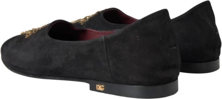 Dolce & Gabbana Zwarte Suède Loafers met Gouden Kruis Black Heren