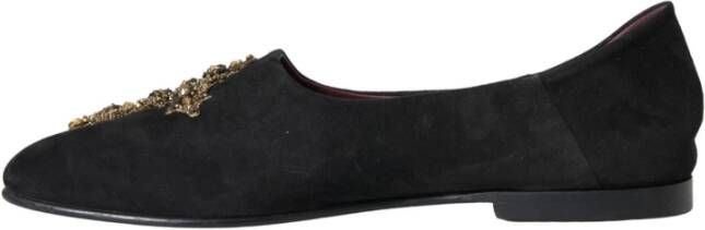 Dolce & Gabbana Zwarte Suède Loafers met Gouden Kruis Black Heren