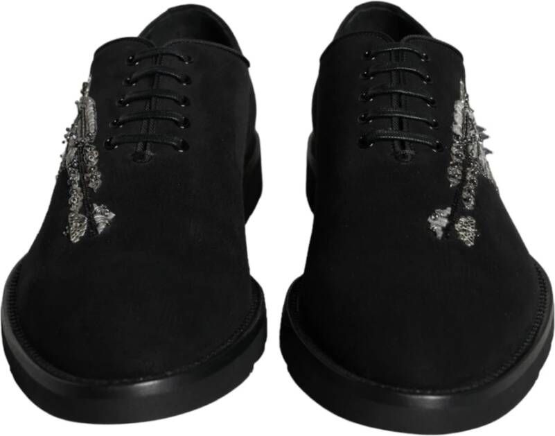 Dolce & Gabbana Zwarte Suède Sicilia Veterschoenen Formele Schoenen Black Heren