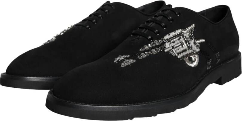 Dolce & Gabbana Zwarte Suède Sicilia Veterschoenen Formele Schoenen Black Heren