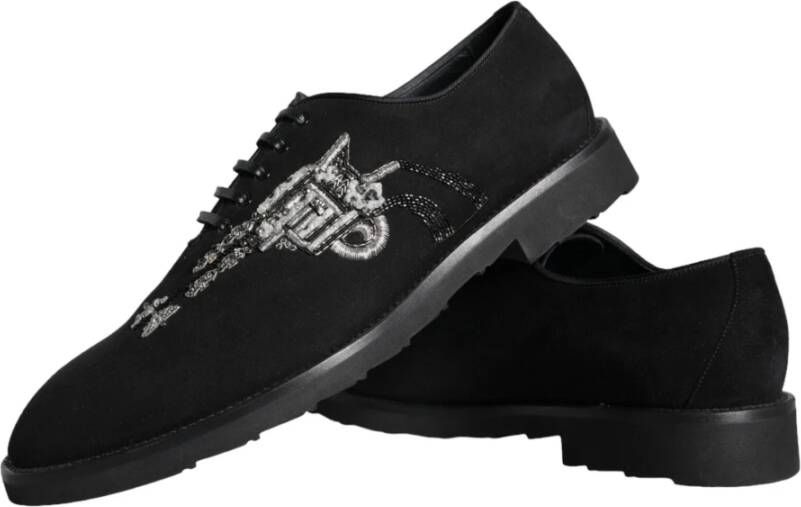 Dolce & Gabbana Zwarte Suède Sicilia Veterschoenen Formele Schoenen Black Heren