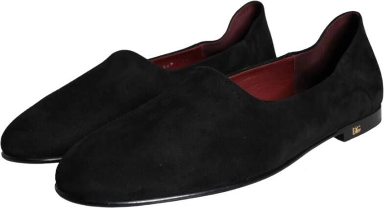 Dolce & Gabbana Zwarte Suède Slip-On Formele Loafers Black Heren