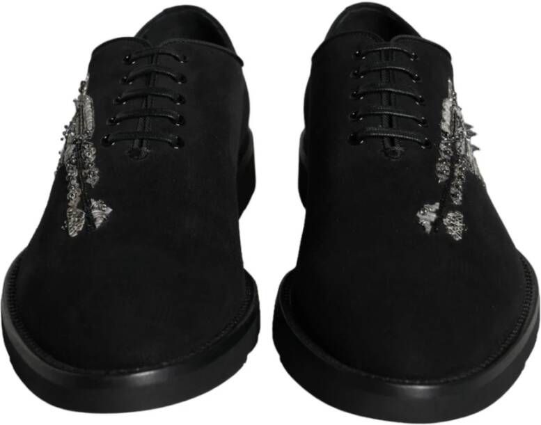 Dolce & Gabbana Zwarte Suède Veterschoenen Black Heren