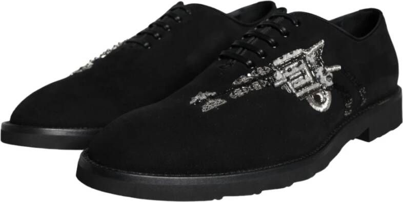 Dolce & Gabbana Zwarte Suède Veterschoenen Black Heren