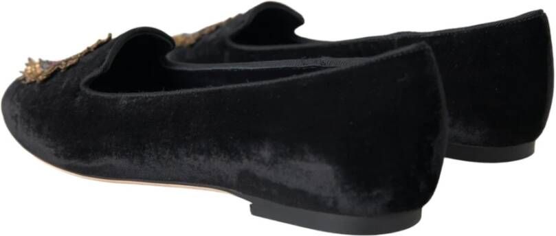 Dolce & Gabbana Zwarte Velvet DG Heart Loafers Flats Black Dames