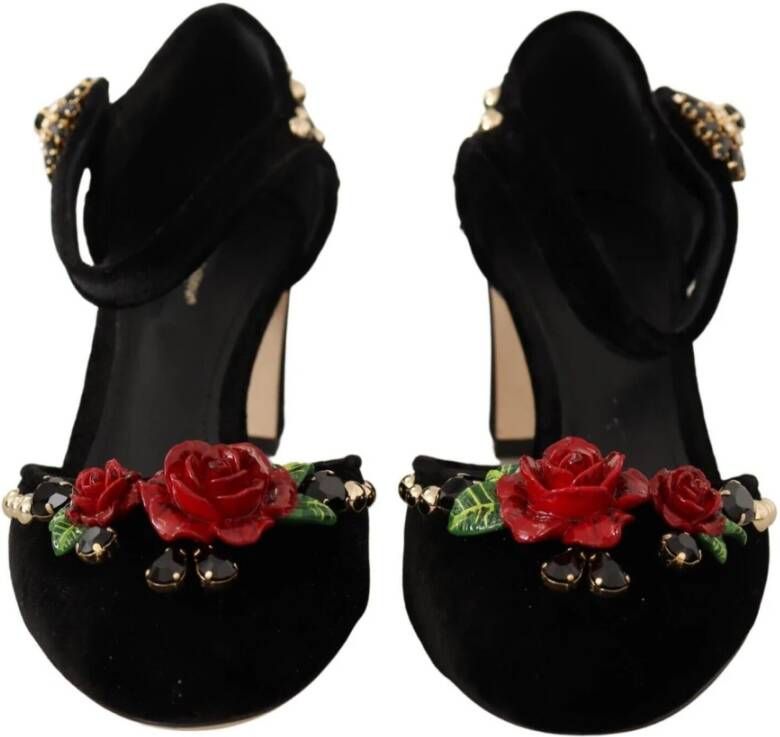 Dolce & Gabbana Zwarte Velvet Enkelband Pumps Black Dames