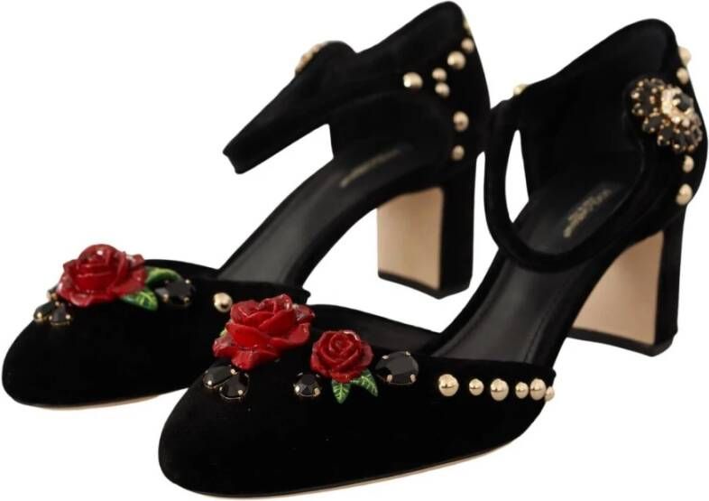 Dolce & Gabbana Zwarte Velvet Enkelband Pumps Black Dames