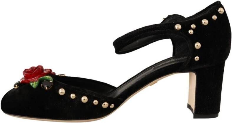 Dolce & Gabbana Zwarte Velvet Enkelband Pumps Black Dames