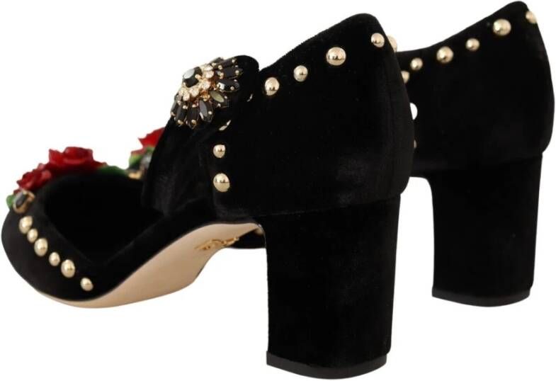 Dolce & Gabbana Zwarte Velvet Enkelband Pumps Black Dames