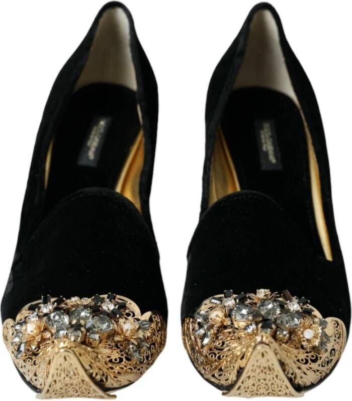 Dolce & Gabbana Zwarte Velvet Bloemen Pumps Black Dames