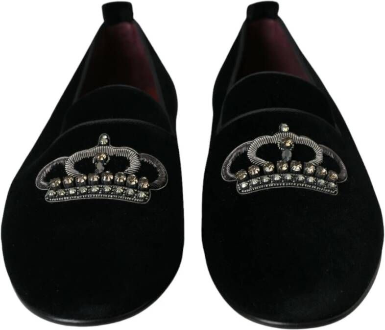 Dolce & Gabbana Zwarte Velvet Kristal Loafers Black Heren