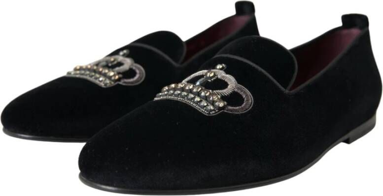 Dolce & Gabbana Zwarte Velvet Kristal Loafers Black Heren