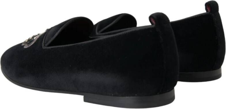 Dolce & Gabbana Zwarte Velvet Kristal Loafers Black Heren