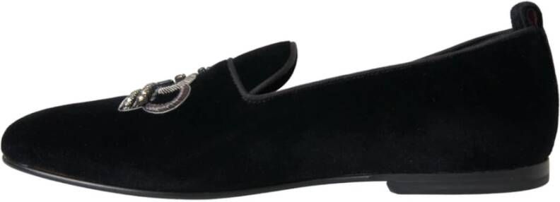 Dolce & Gabbana Zwarte Velvet Kristal Loafers Black Heren