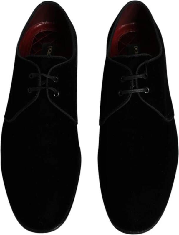 Dolce & Gabbana Zwarte Velvet Leren Veterschoenen Black Heren