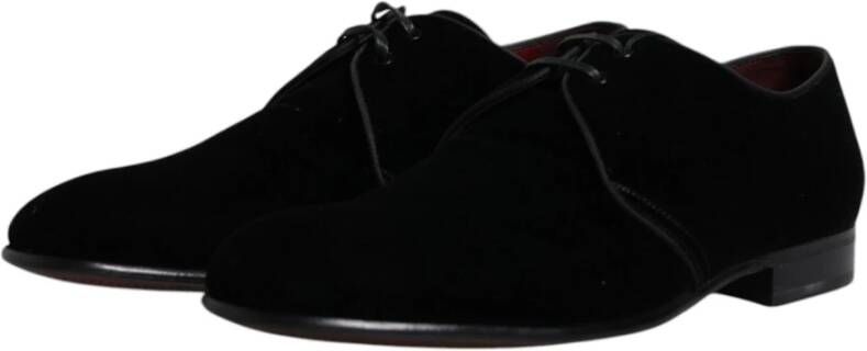 Dolce & Gabbana Zwarte Velvet Leren Veterschoenen Black Heren