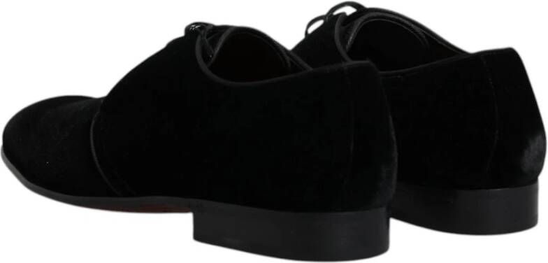 Dolce & Gabbana Zwarte Velvet Leren Veterschoenen Black Heren