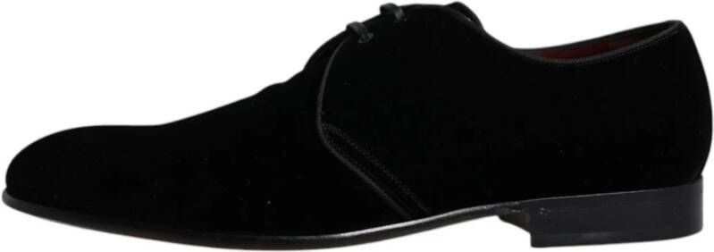 Dolce & Gabbana Zwarte Velvet Leren Veterschoenen Black Heren