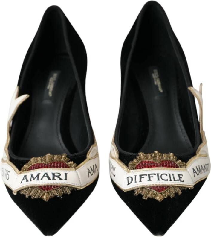 Dolce & Gabbana Zwarte Velvet Pumps met leren zool Black Dames