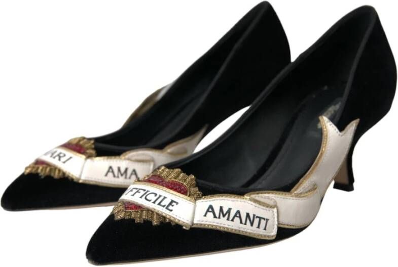 Dolce & Gabbana Zwarte Velvet Pumps met leren zool Black Dames