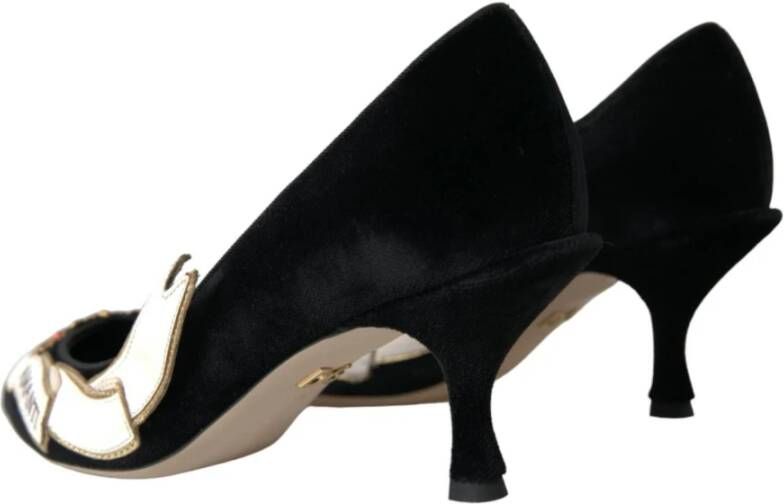 Dolce & Gabbana Zwarte Velvet Pumps met leren zool Black Dames