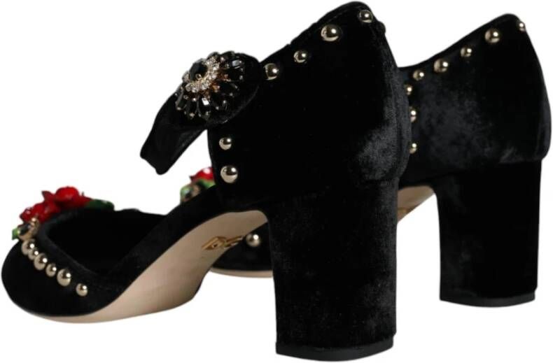 Dolce & Gabbana Zwarte Velvet Rose Enkelband Pumps Black Dames