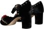 Dolce & Gabbana Zwarte Velvet Rose Enkelband Pumps Black Dames - Thumbnail 4