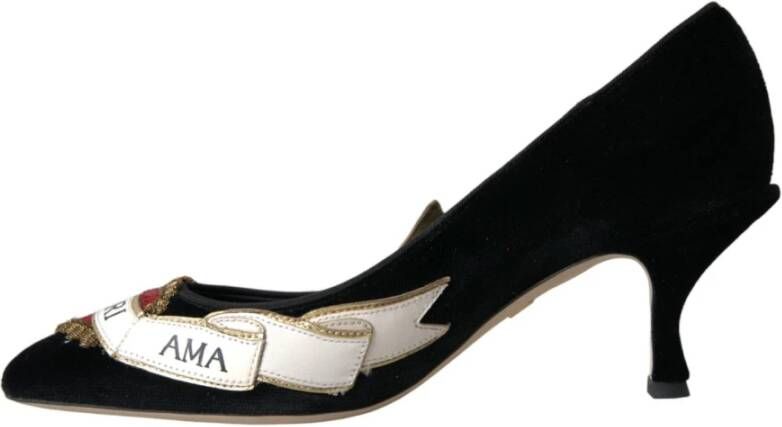 Dolce & Gabbana Zwarte Velvet Suede Leren Hakken Pumps Black Dames