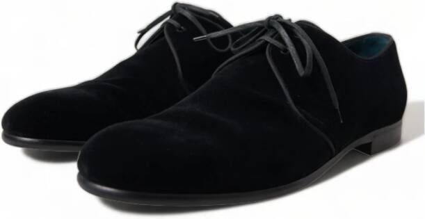 Dolce & Gabbana Zwarte Velvet Veterschoenen Black Heren