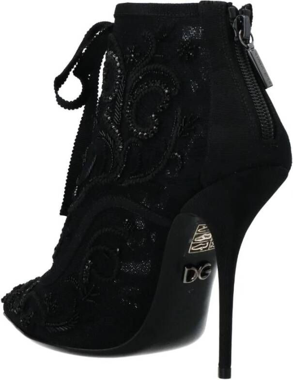 Dolce & Gabbana Zwarte Veterschoenen met Kralenborduurwerk Black Dames