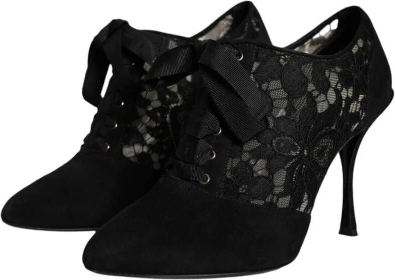 Dolce & Gabbana Zwarte Veterschoenen met Stretchhakken Black Dames