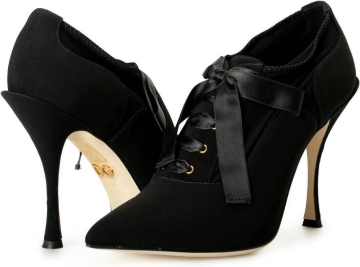 Dolce & Gabbana Zwarte Viscose Pumps met Vetersluiting Black Dames