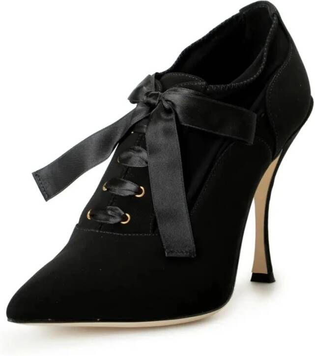 Dolce & Gabbana Zwarte Viscose Pumps met Vetersluiting Black Dames