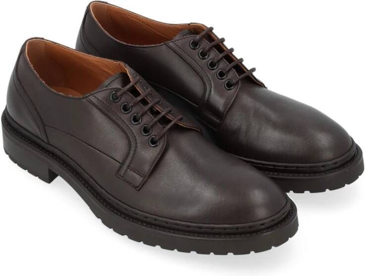 Dondup Bruine Leren Derby Schoenen Rubberen Zool Black Heren