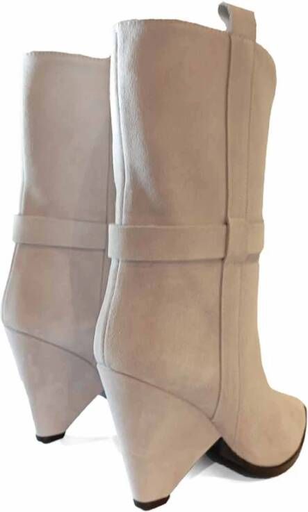 Dondup Puntige Blokhak Velours Laarzen Beige Dames