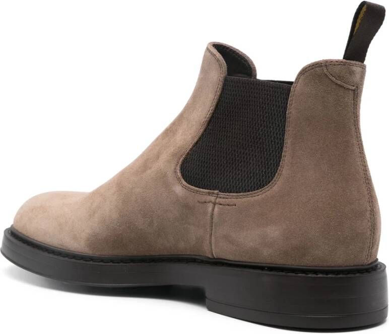 Doucal's Beige Suède Chelsea Boots Lichtgewicht Rubberen Zool Brown Heren