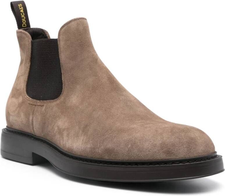 Doucal's Beige Suède Chelsea Boots Lichtgewicht Rubberen Zool Brown Heren