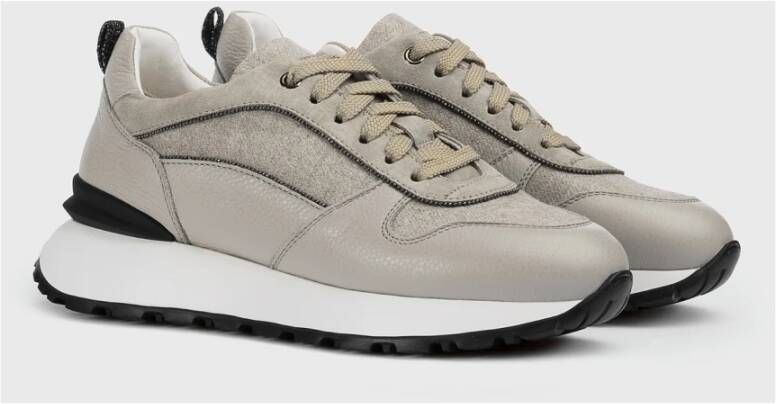 Doucal's Dames leren en suède sneaker | zand Gray Dames