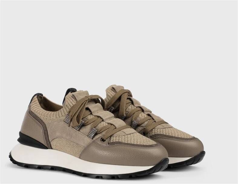 Doucal's Dames leren suède en technische stof sneaker |sand- Beige Dames