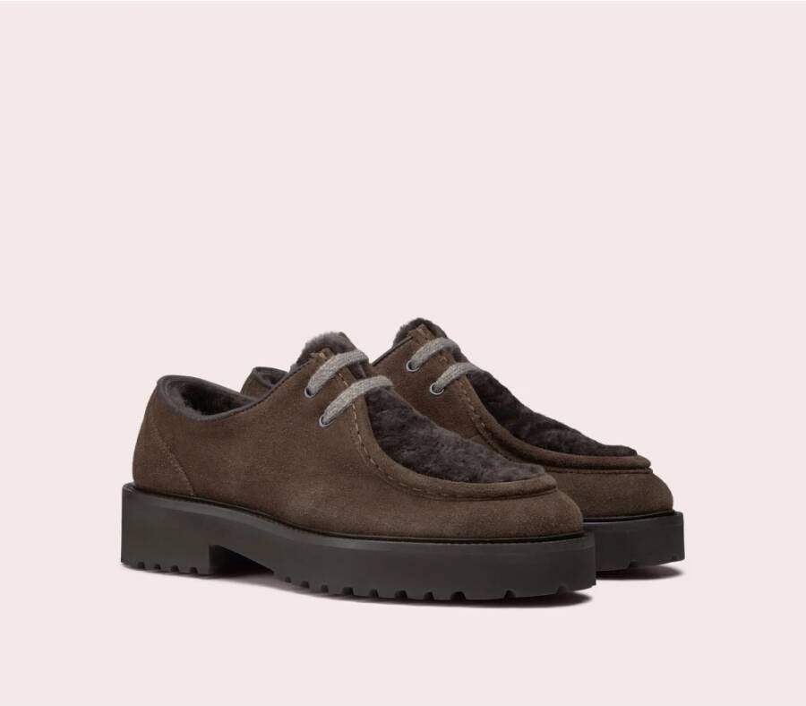 Doucal's Dames suède en schapenvacht veterschoenen | donkerbruin Brown Dames