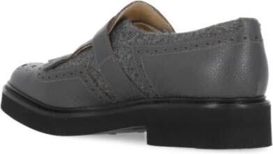 Doucal's Grijze Leren Loafers Ronde Neus Voorband Gray Dames