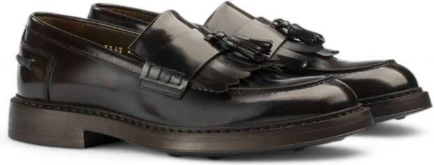 Doucal's Heren Leren Loafers met Franje Rubber Zool Black Heren