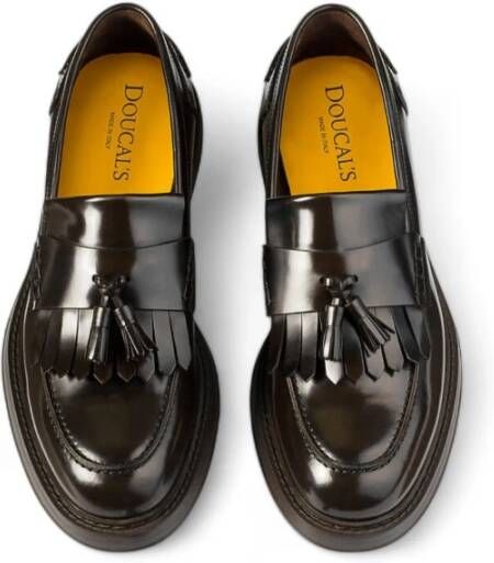 Doucal's Heren Leren Loafers met Franje Rubber Zool Black Heren