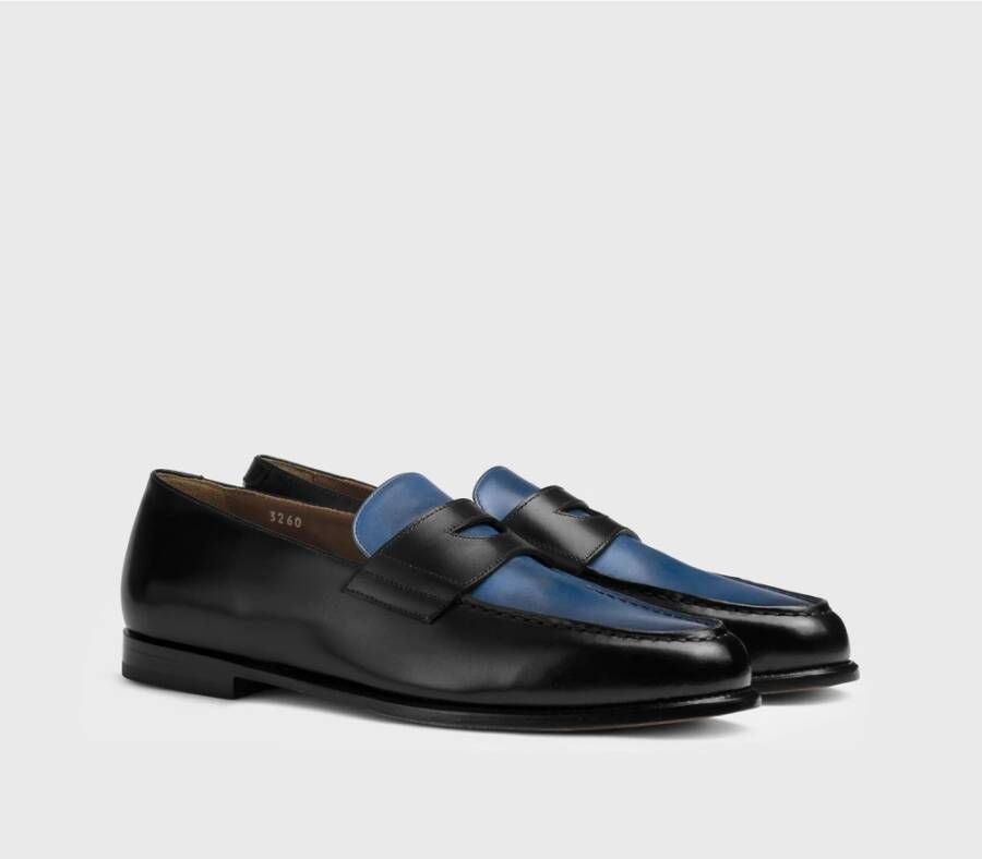 Doucal's Heren leren loafers | zwart en lichtblauw Black Heren