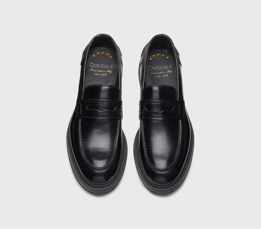 Doucal's Heren leren Penny loafer | zwart Black Heren