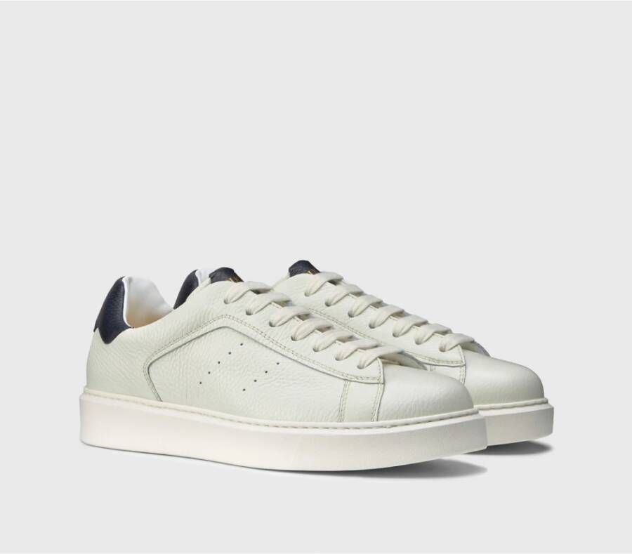 Doucal's Heren sneaker van geschuurd leer | crème en blauw Beige Heren