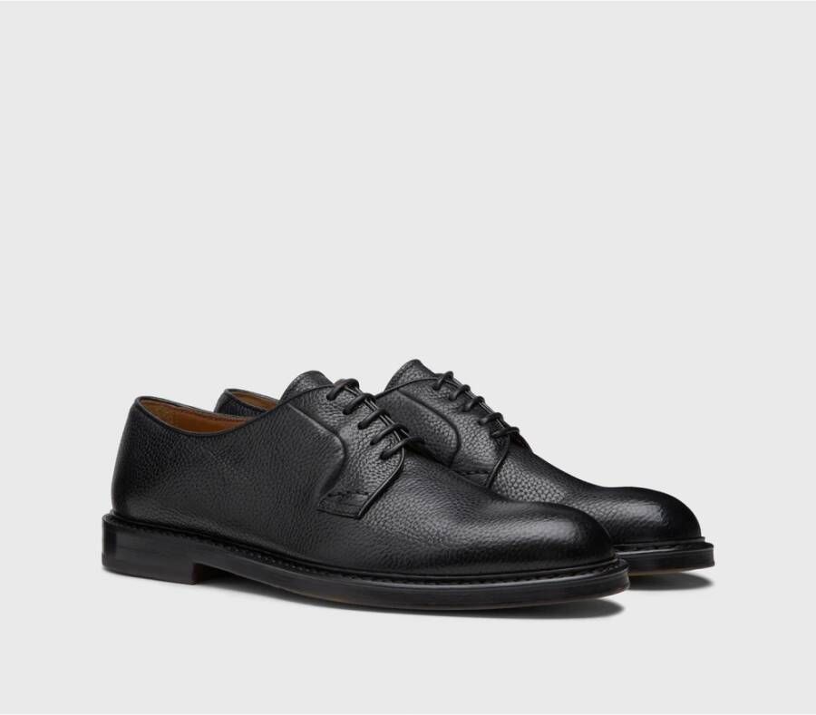 Doucal's Heren tumbled lederen Derby veterschoen | zwart Black Heren